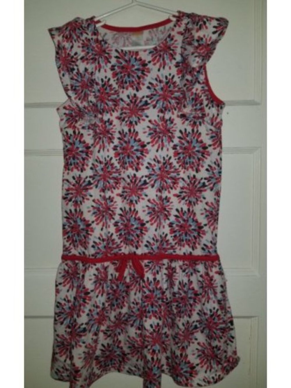 GYMBOREE Red White Blue Floral Print Ruffled Sleeve Dress Girls Size 10